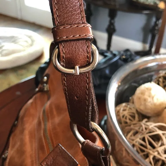 Tano Orange Distressed Glazed Leather Bucket Bag - Picture 8 of 16